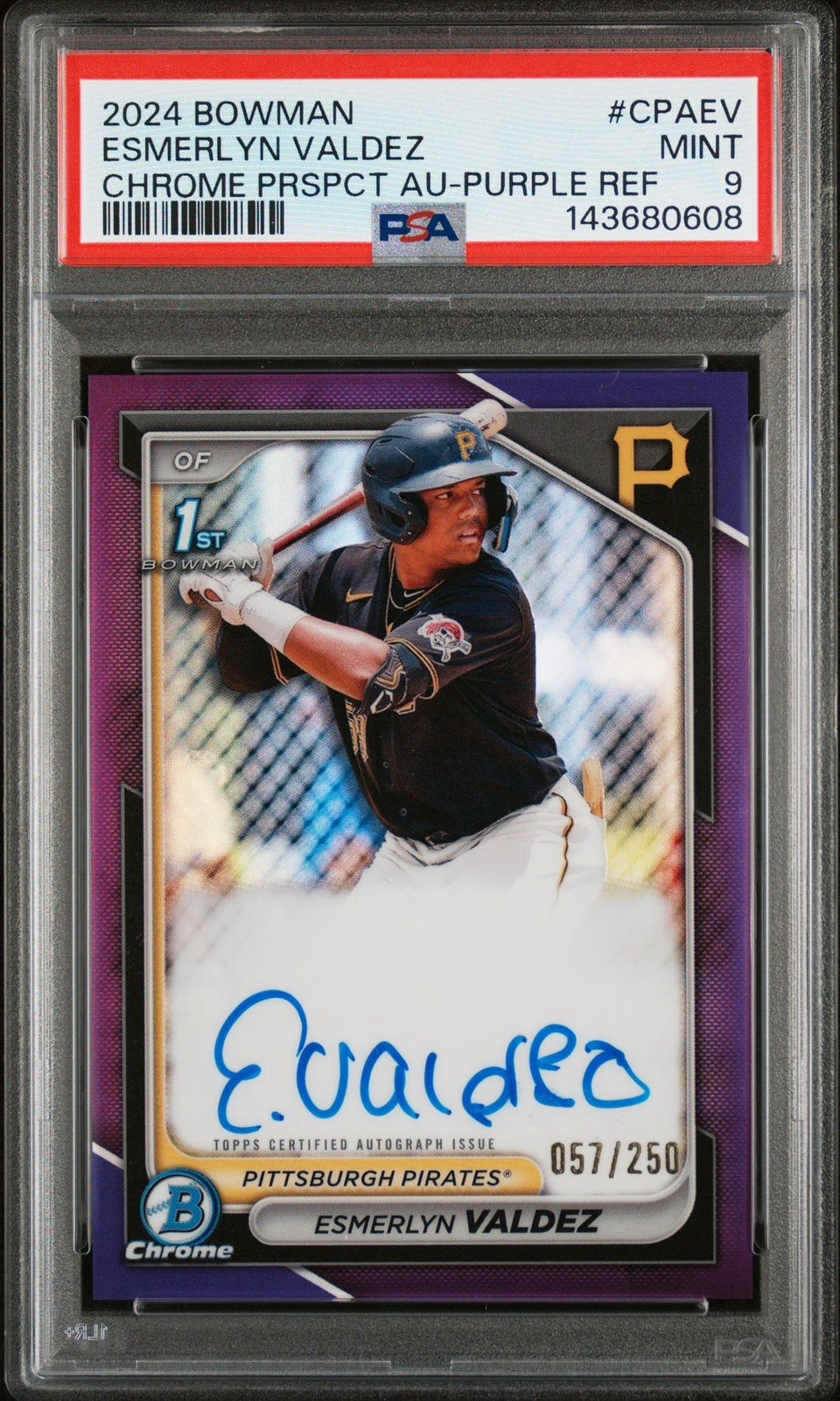 2024 Bowman Chrome Prospect 1st Auto Esmerlyn Valdez Purple #CPAEV /250 PSA 9