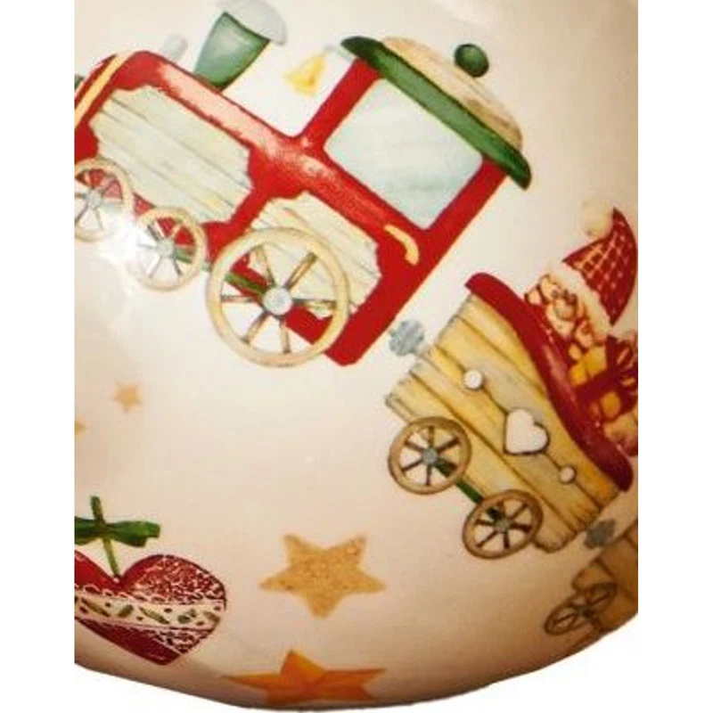 Palla di Natale Ceramica BRANDANI Trenino Decorazione Albero 10 cm Fiocco Raso, fotografia 9 di 9