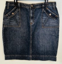 Vintage Tommy Hilfiger Womens 14 Blue Denim Skirt Flap/Snap Pockets Slit Y2K EUC