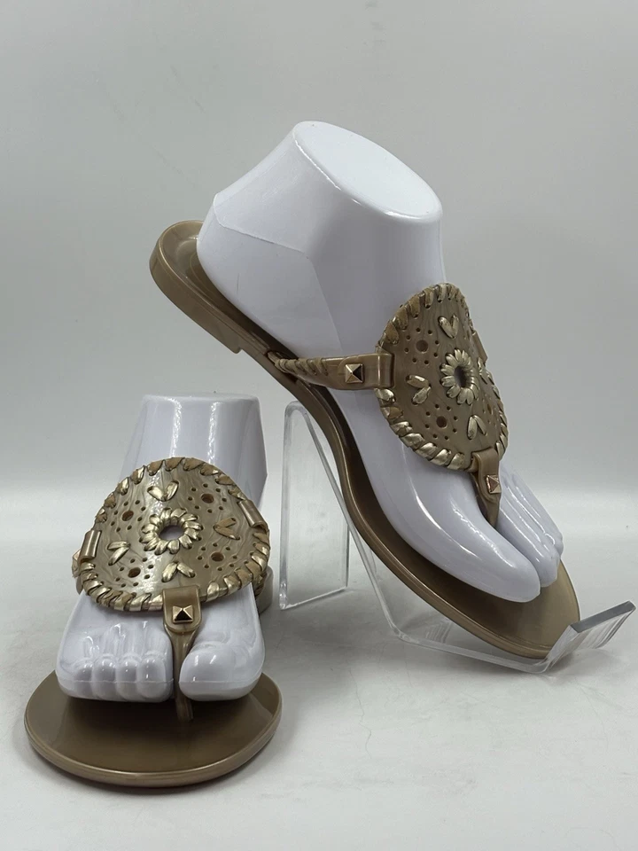 Sandalias de verano Jack Rogers gelatinas doradas Georgica para mujer talla 7 adornadas Foto 2 de 4