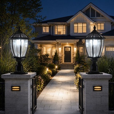 2 Pack 20 inch Dusk to Dawn Solar LED Lamp Post Light Outdoor Pier Mount Base