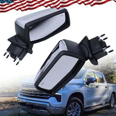 Chrome Side Mirrors Fit Chevy Silverado 1500 2019-25 Manual Fold+Heated+BSM+Tem