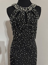 Eliza J Black Beaded Sleeveless High Neck Long Sheath Formal Party Dress Size 6