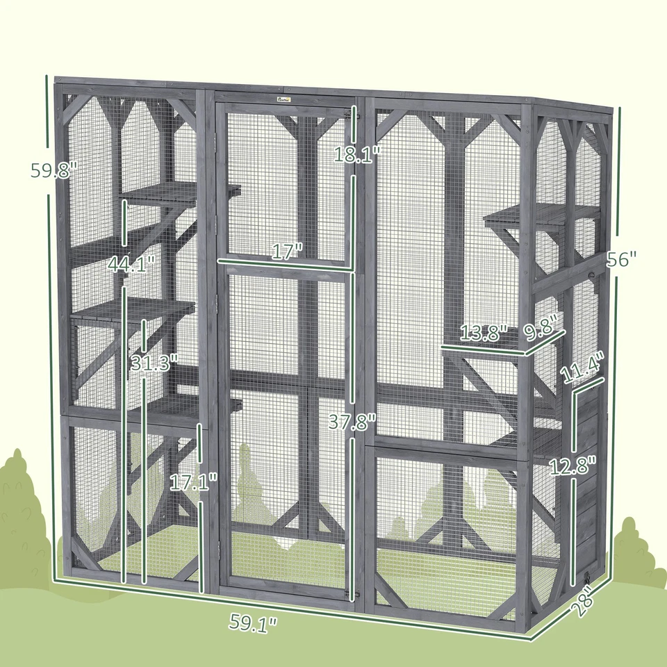 PawHut Catio Exterior Multinivel Gabinete para Gatos para 1-3 Gatos, 6 Plataformas de Salto Foto 2 de 4