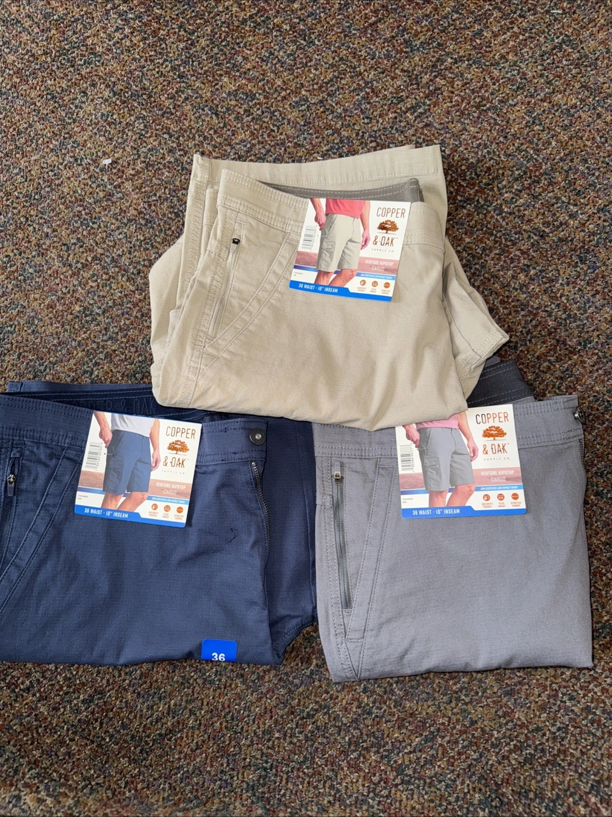 Copper & Oak Cargo Shorts Flex Waist Stretch 1854952 BLUE TAN GRAY PICK
