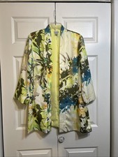 Chicos' Lined Jacket Size 1 Med Green Multicolor Floral 3/4 Sleeve Split Sides