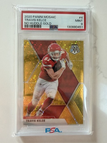 Panini 2020 Mosaic Travis Kelce No Huddle Gold Prizm /10 #4 Chiefs PSA 9