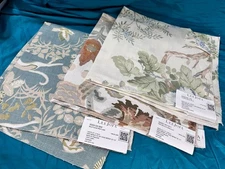 3  Lee Jofa Fabric Samples Thailand Floral Chinese Peony Linen Mille Fleur 22"