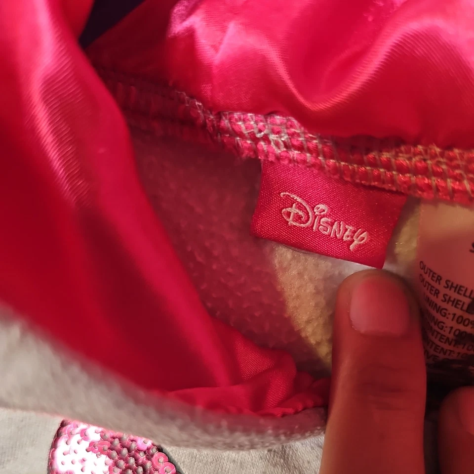 Moletom com capuz Disney meninas Minnie Mouse zíper completo com orelhas cinza rosa pontos lantejoulas tamanho 4t - Imagem 2 de 3