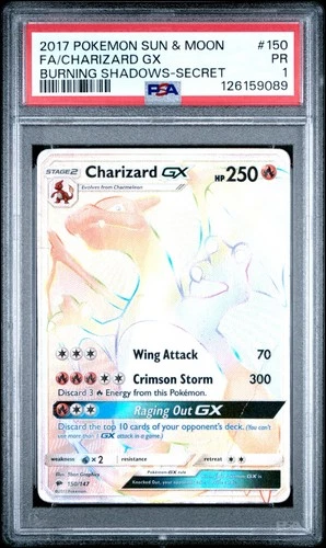 PSA 1 Pokemom Charizard GX 150/147 Burning Shadows Rainbow Secret Rare Holo