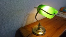 good working bankers desk lamp, brass and green glass, aprox