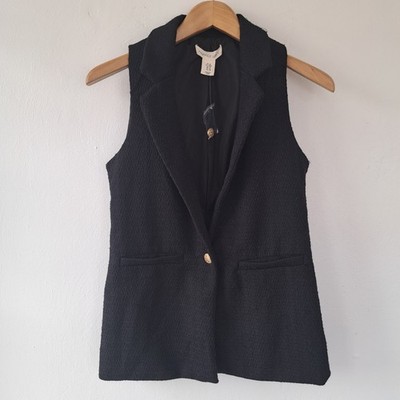 NEW Happily Grey Black Textured Tweed Vest Medium Button Career Classic Top