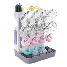 Baby Bottle Drying Rack: Space Saving Vertical Bottle Drying Holder with Brus...