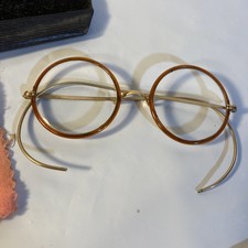 Antique Spectacles Round With Honey Amber Rims Gold Frames And Original Case