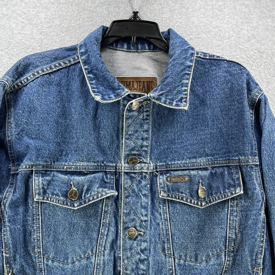 Vintage Puma Mens Denim Jacket Medium M Long Sleeve Cotton Camisa Biker - Image 2 of 4
