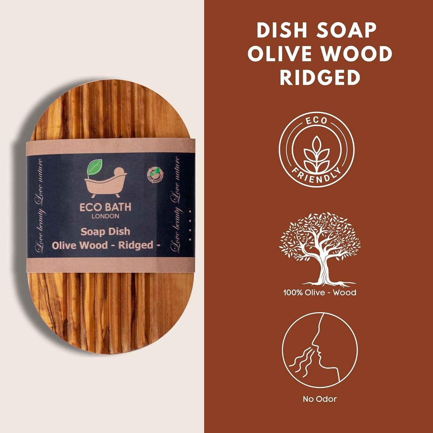 Olive Wood Soap Dish Ridged Natural Wooden Soap Holder Bathroom Accessory
