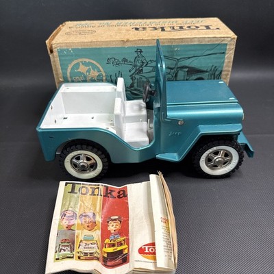 Vintage Tonka toy 1960 s 2200 200 dispatcher Jeep blue turquoise Steel With  Box