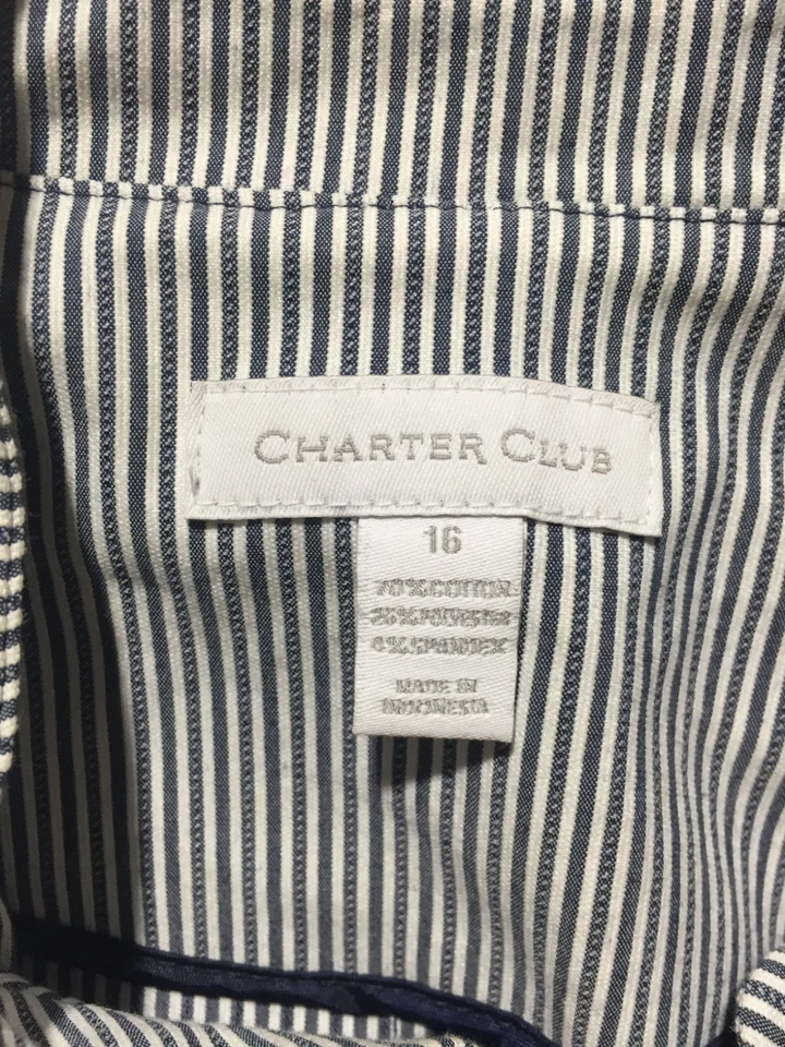 Charter Club Light Jacket Womens 16 Navy Blue Striped Long Sleeve Button Pockets - Image 3 of 4