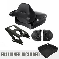 King Trunk Backrest Pad Speakers Two Up Mount Rack Fit For Harley Touring 14-26