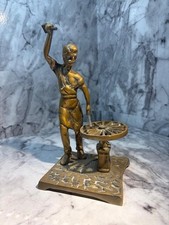Vintage Brass Blacksmith Figure Display 8.5" anvil Hammer wheelAntique farrier