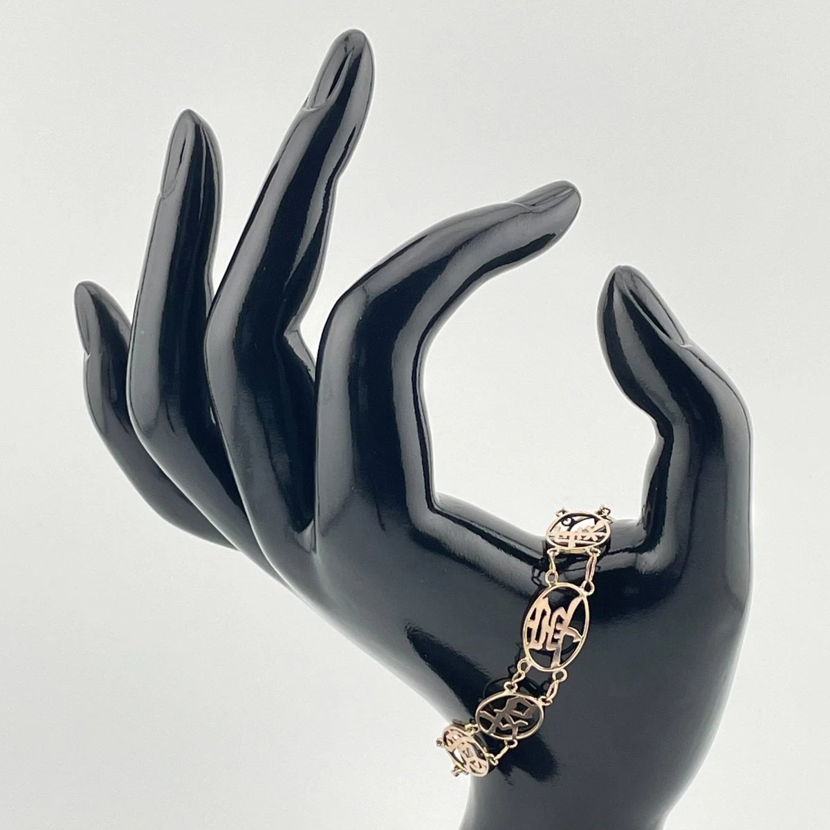 Vintage 9ct Yellow Gold Chinese Character Link Bracelet 18.4cm Length 4.82 Grams