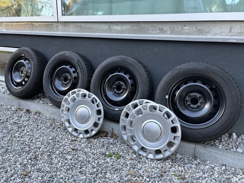 Winterkompletträder für Fiat 500e Hankook 185/65 R15 + Stahlfelgen + Radkappen - Bild 3 von 4