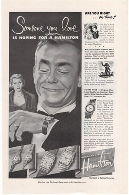 Hamilton Watch Right on Time for an Anniversary 1951 Vintage Ad Hamilton