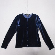 Vintage New York & Co Top Cardigan Small Blue Velvet 90s Y2K Whimsigoth Goth