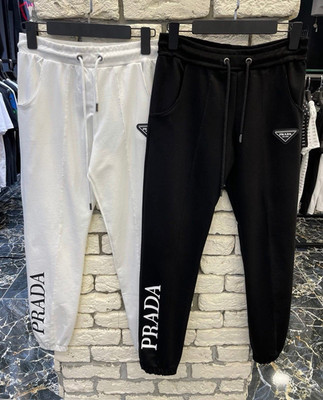 PRADA Jogginghose Unisex L Schwarz/Weiß 100% Baumwolle Logo Zugband