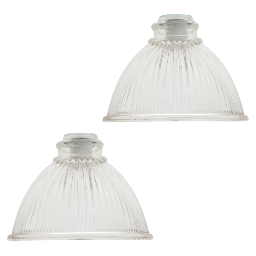 Pair of American Diner Clear Glass Shades with Ribbed Lines for E14 and E27 b...