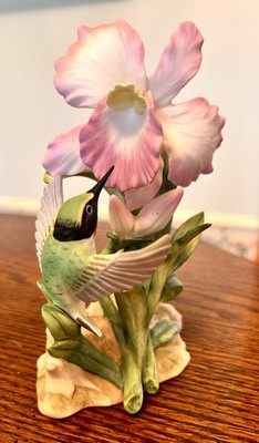 1985 Hummingbird & Orchid Masterpiece Bone China Figurine Signed by Mizuno