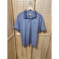 Tommy Bahama Mens Blue Heathered Short Sleeve Polo Shirt Large Marl Embroidery