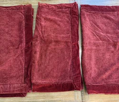 Vtg Pottery Barn Shams 3 Red Velvet Trim Euro Pillow Cover Holiday Festive Flaws