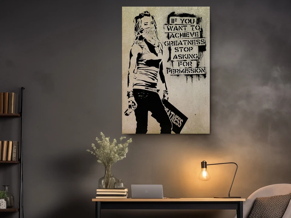 Impresión en Lienzo Banksy Arte Callejero Decoración de Pared Deja de Pedir Permiso Arte Foto 3 de 4