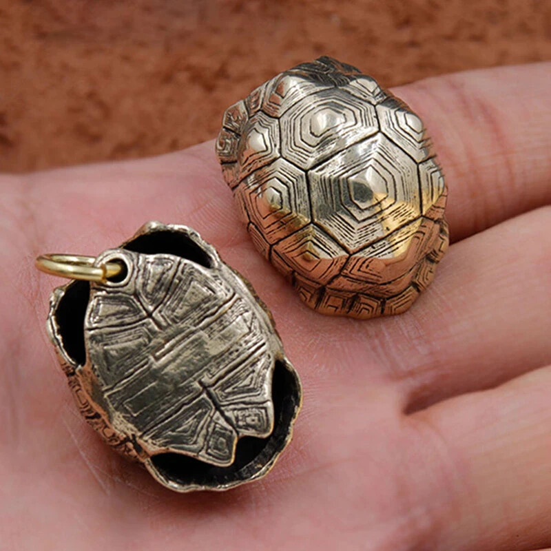 Tortoise Shell Bell Solid Brass Chime Rattle Gold Pendant Je