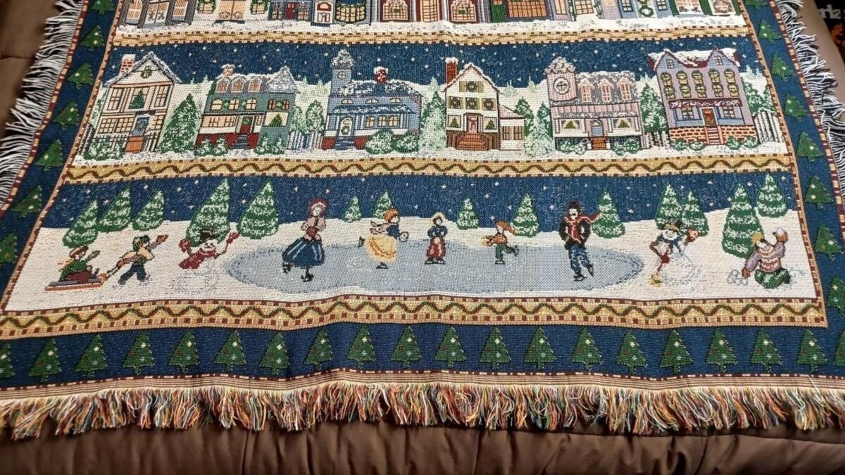 Winter City Throw Blanket Wall Tapestry American Weaver's From 1997 eBay