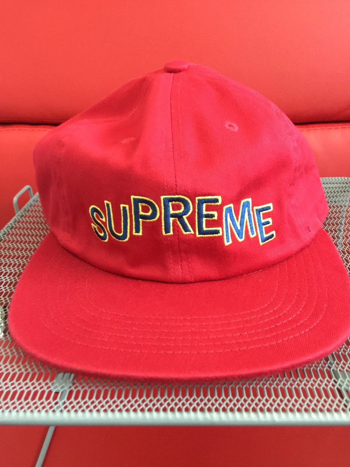 Supreme RED Logo Washed Chino Twill Camp Cap   FW17   5 Panel Hat