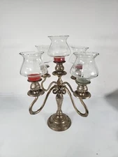 Antique 17” w Globes GSA Godinger Silver Plated Ornate 5 Candle Candelabra 50's