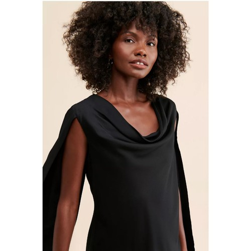 ~ Anthropologie 14 Boho Mini Dress Maeve LBD Flowy Bell Lined Black Sexy Modest - Picture 2 of 15