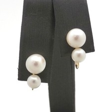 14k Gold Double Akoya Pearl Drop Non Pierced Screw On Earrings 4gr