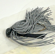6pc Vintage Fishing Lure Weedless Jig Black Head Gray Purple Blue Green Skirted