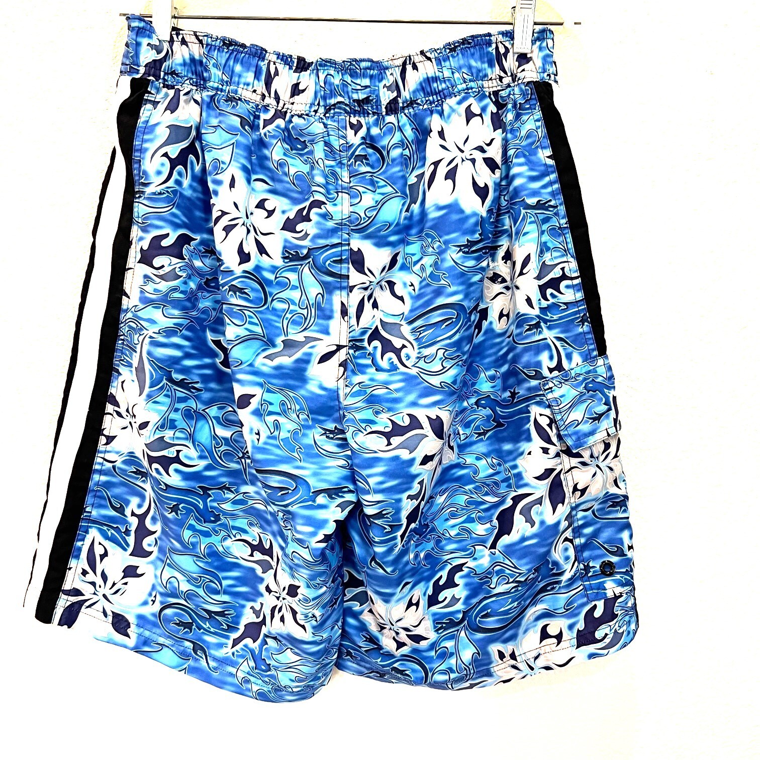 Gecko Hawaii Board Shorts Men's Swim Trunks Size Medium Blue Floral