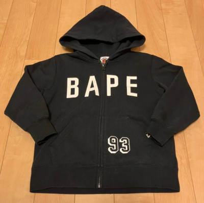 A BATHING APE BAPE KIDS long sleeve hoodie full zip 100 black back print cotton