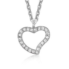Heart Pendant Necklace in Sterling Silver with CZ Pav 