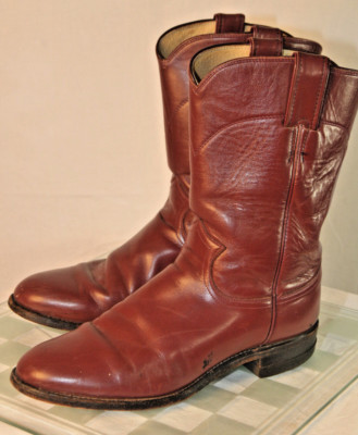 JUSTIN BOOTS ROPER BURGUNDY PREMIUM LEATHER PULL ON WESTERN BOOTS D  #3037
