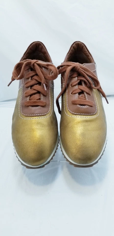 Aquatalia Zala Zapatilla Zapatos de Cuero Marrón/Metálico Bronce Para Mujer EE. UU. Talla 7 M Foto 3 de 4