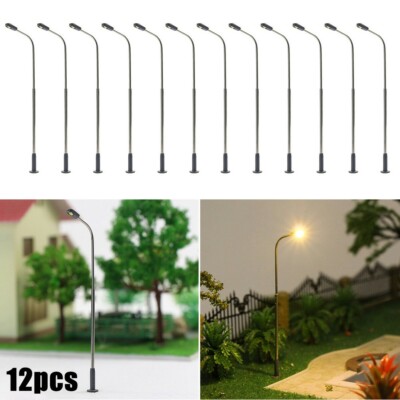 12Stk Modellbahn Warm Wei? Lampe Post Stra?enlaterne H0 TT Spur Einzel Kopf 14cm