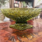 GREEN PRESSED INDIANA GLASS CANDY-NUTS-DISH DIAMOND SHAPED ANTIQUE