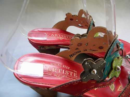 L'Artiste by Spring Step Peninah Slide Red Leather Sandals Heels Size 38 Display - Picture 7 of 9
