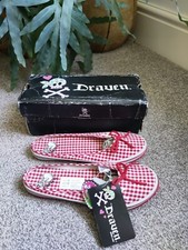 Draven Misfits Flat Slip On Shoes Red White Skulls Women's UK 3.5 New